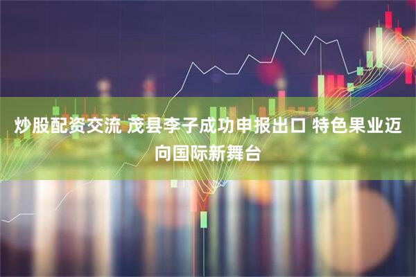 炒股配资交流 茂县李子成功申报出口 特色果业迈向国际新舞台